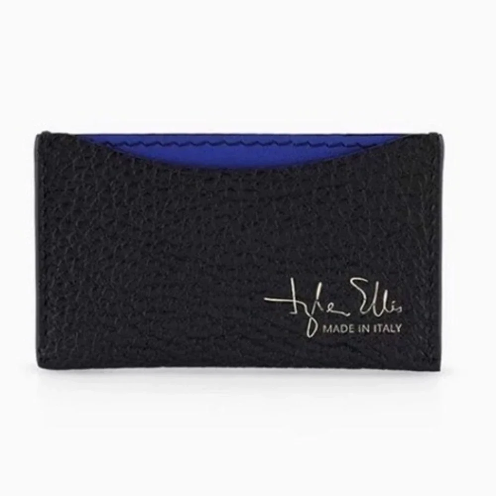 Tyler Ellis Wynn Credit Card Holder Black Raven Pebbled Leather Handmade Italy